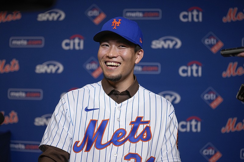 National League's Kodai Senga, of the New York Mets, speaks during