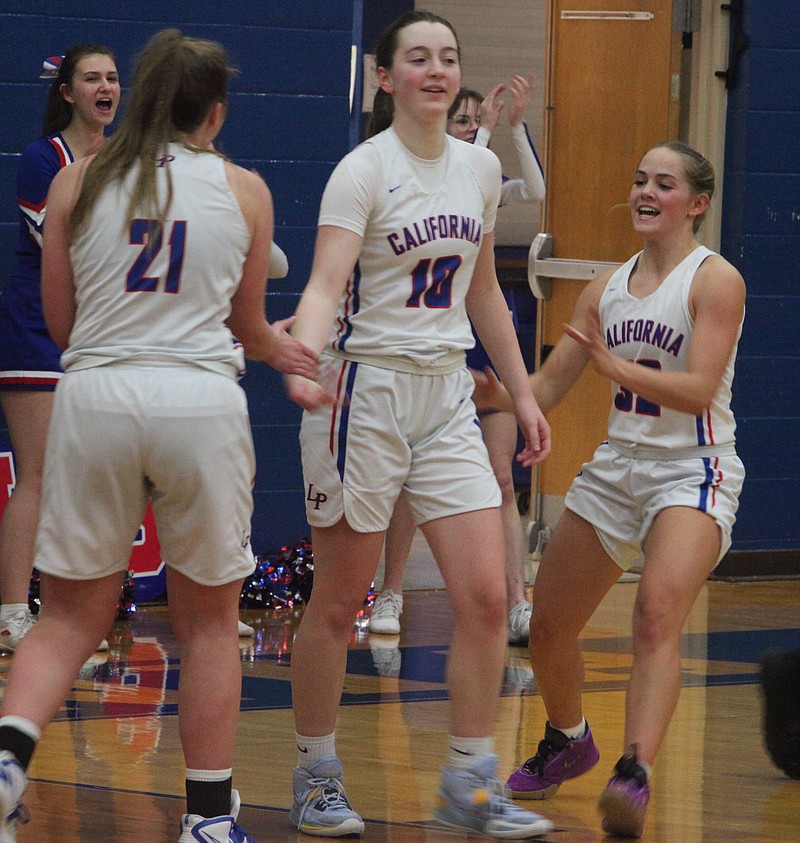 Senior forward Lauren Friedrich gets a chance for a three-point play for the Lady Pintos in the fourth quarter. Friedrich led the Lady Pintos with 11 points, six rebounds, and three blocks against Rolla on Dec. 20. (Democrat photo/Evan Holmes)