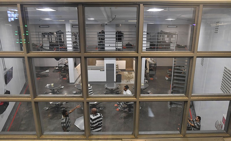 Detainees populate a block Nov. 23 during a tour of the Washington County Detention Center in Fayetteville. 
(File Photo/NWA Democrat-Gazette/Andy Shupe)