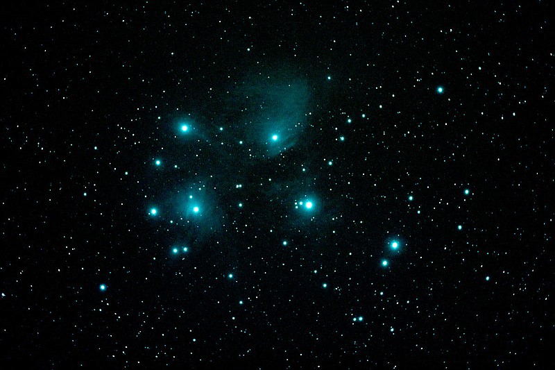 The Pleiades is a group of young, blue, very hot stars visible on the eastern horizon in the January night sky.