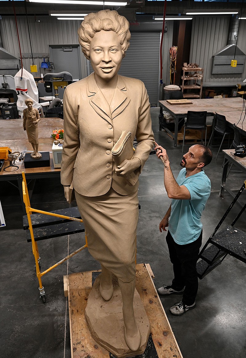 Benjamin Victor works on his sculpture of Daisy Gatson Bates at the Windgate Center of Art and Design at the UALR campus on Monday, April 25, 2022. The statue will be placed in the Statuary Hall in the United States Capitol when it is completed.

(Arkansas Democrat-Gazette/Stephen Swofford)