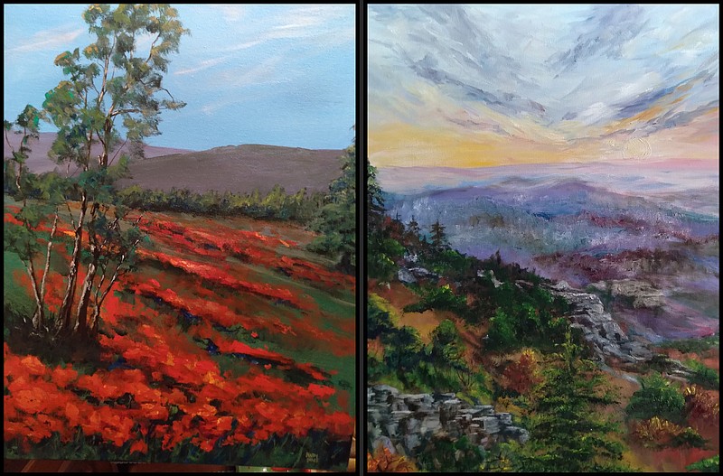 “The Poppies Grow” and “Majestic View” by Kathy Blake go on display this weekend at Little Rock's Cantrell Gallery. (Special to the Democrat-Gazette)