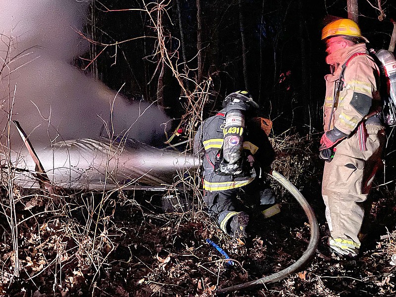 TIMES photograph by Annette Beard
Pea Ridge firefighters were aided by firefighters from NEBCO, Little Flock and Avoca fighting a fully involved blaze on a structure on Capt. Good Boulevard shortly after 7 p.m. Tuesday, Jan. 3, 2023.