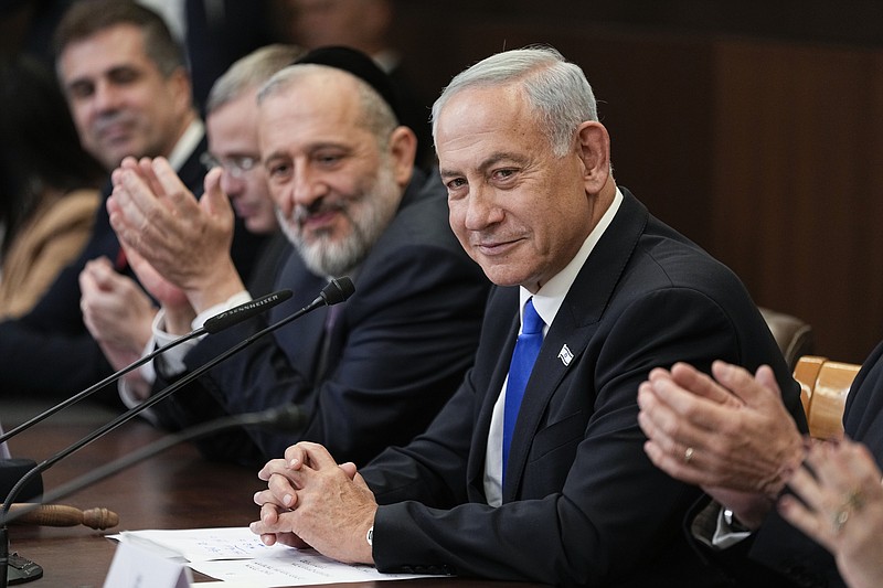 FILE - Newly sworn-in Israeli Prime Minister Benjamin Netanyahu attends a cabinet meeting in Jerusalem, Dec. 29, 2022. Netanyahu's new government is vexing the Biden administration as it embarks on policies that U.S. officials fear will run counter to longstanding American goals. (AP Photo/Ariel Schalit, Pool, File)
