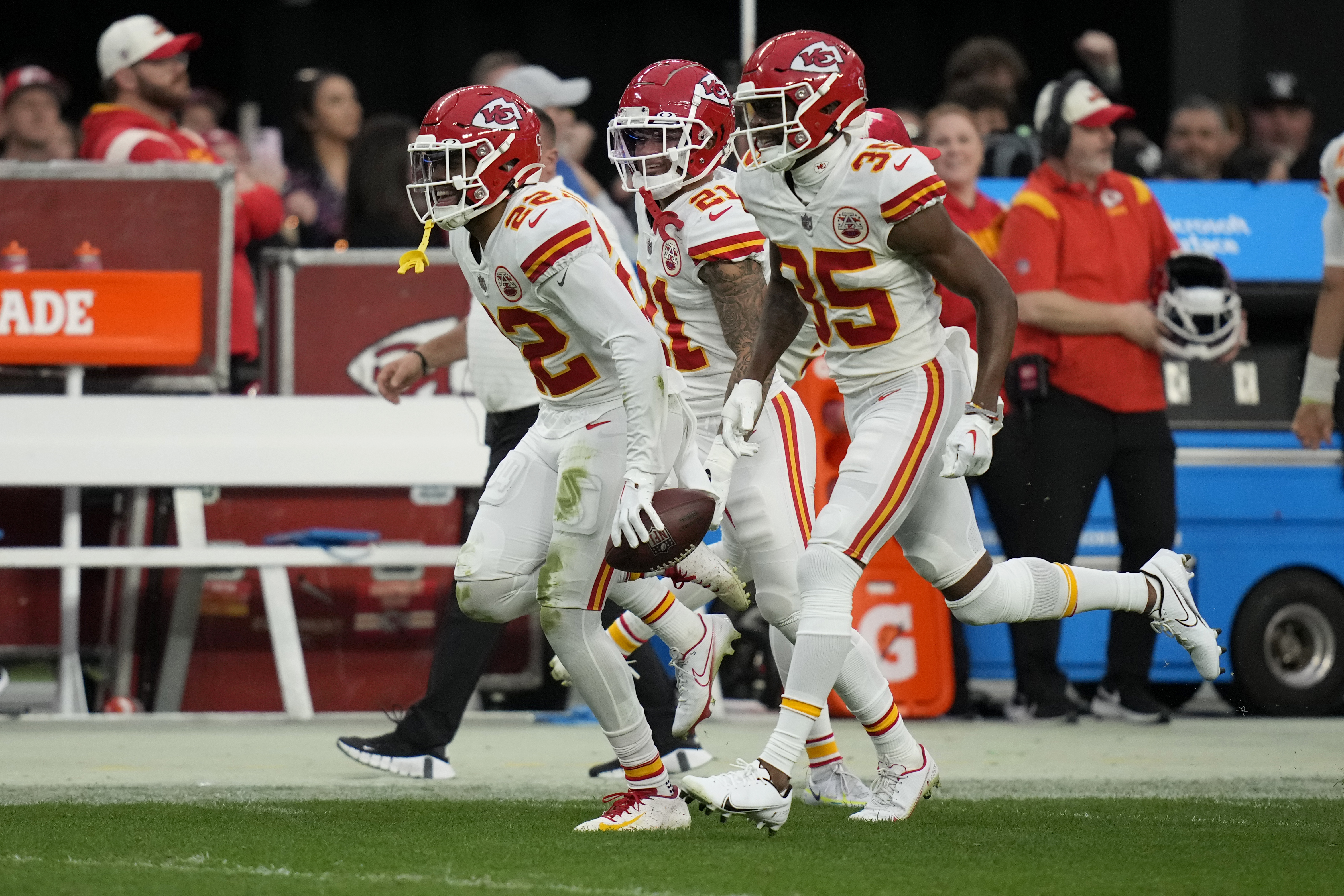 Kansas City Chiefs safety Juan Thornhill (22) tackles Cincinnati