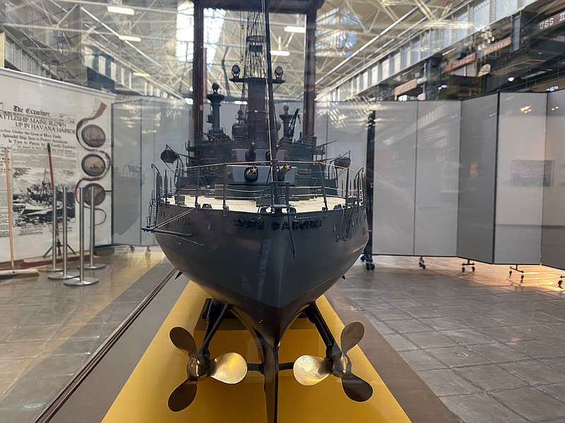 The stern of the Navy’s century-old model of the battleship USS South Carolina was moved in its case at the Washington Navy Yard in December as the Navy prepares for a new national museum in Washington. (The Washington Post/Michael E. Ruane)
