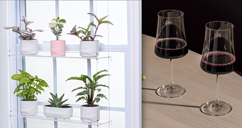 Hanging Window Plant Shelf and Mon Verre Monogrammed Salome Wine Glass