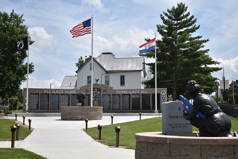 Democrat photo/Garrett Fuller — FILE — The Moniteau County Veterans Memorial inside the Latham Memorial Family Park is seen in July 2022 at the corner of North Oak and East South streets. California Progress Inc., is in the process of paying the remaining balance on the revolving loan used to construct the park, along with finalizing the process of forming a separate nonprofit entity for the park. Following its dedication May 30, 2022, CPI deeded the park to the City of California.