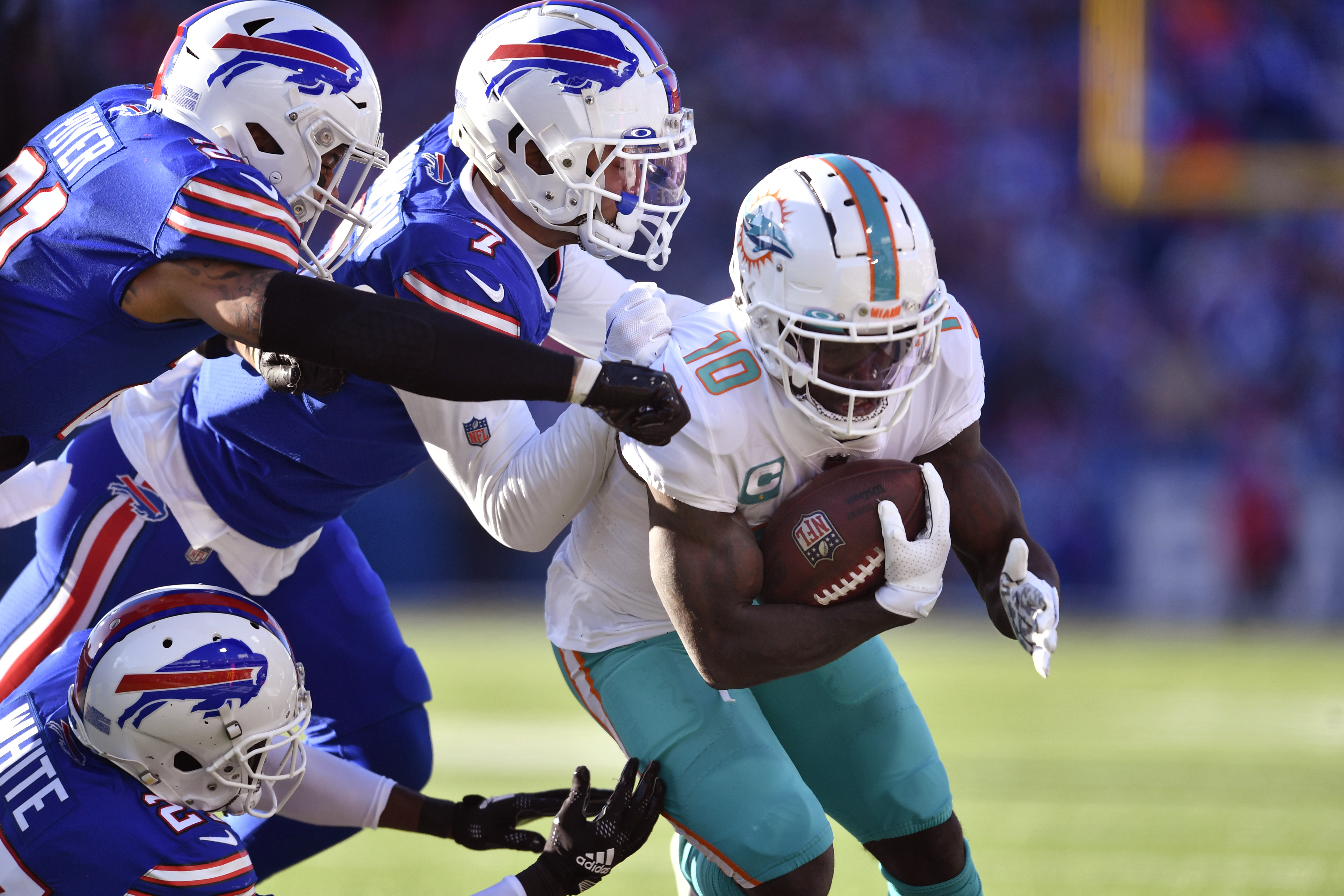 Josh loses the ball on this sack by Dolphins S Eric Rowe in the NFL Wild  Card game - 2022 Buffalo Bills - Bills Fans