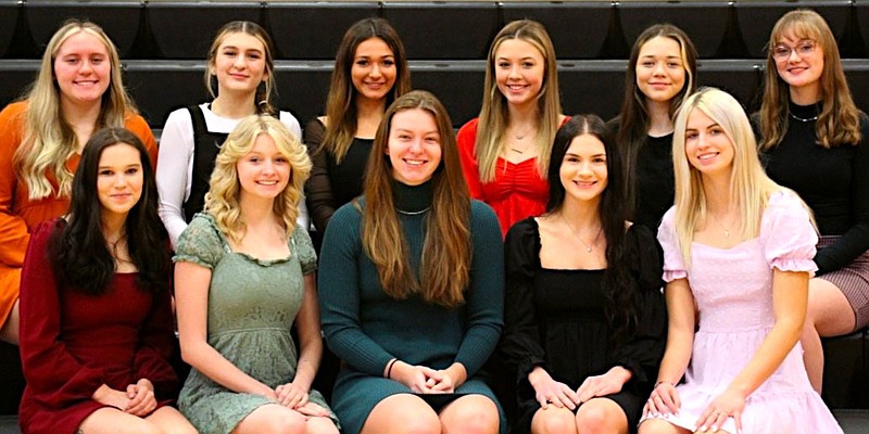 Submitted photo
Gravette's homecoming court for ceremonies on Friday includes Alexis Jones (front, left), Emma Bates, Rachel Deihl, Charlize Qualls, Kelsey Pembleton,
Daigen Deaton (back, left), Lillian Lunsford, Cadence Holland, Kenlee Harris, Addison White, and Maddie Lovell.