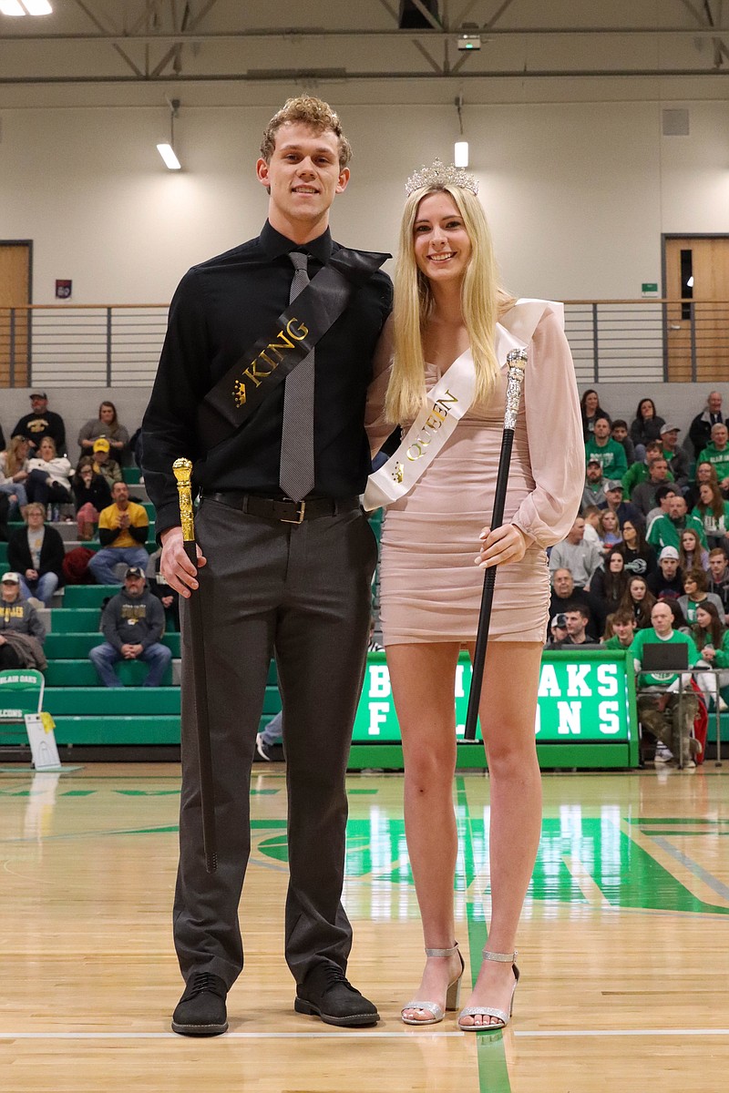 Courtesy/Olivia Vieth: 
Blair Oaks Winterfest King Kaden Hoelscher and Queen Anna Wekenborg are crowned at the basketball game between Blair Oaks High School and Versailles High School.