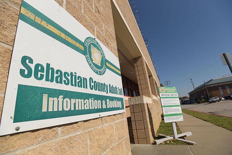 A sign indicates the entrance of the Sebastian County Jail Thursday afternoon in Fort Smith. (NWA Democrat-Gazette/Hank Layton)