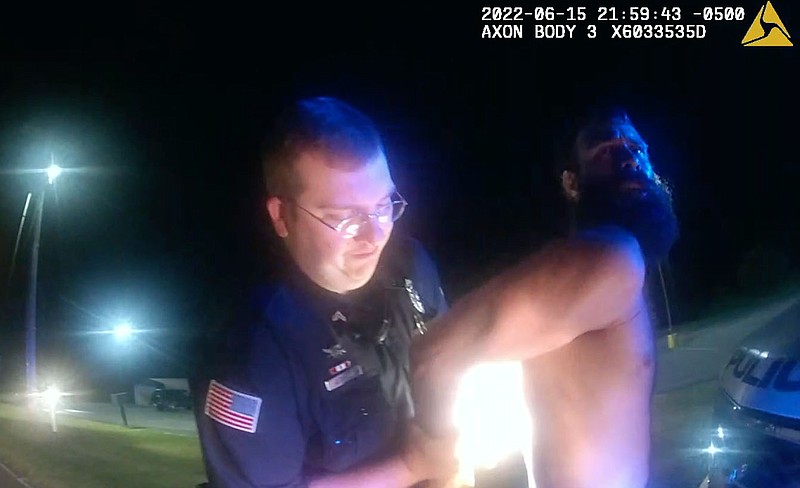 Screenshot from body camera footage of Chad Nichols' arrest by Clarksville Police Officers in June 2022.