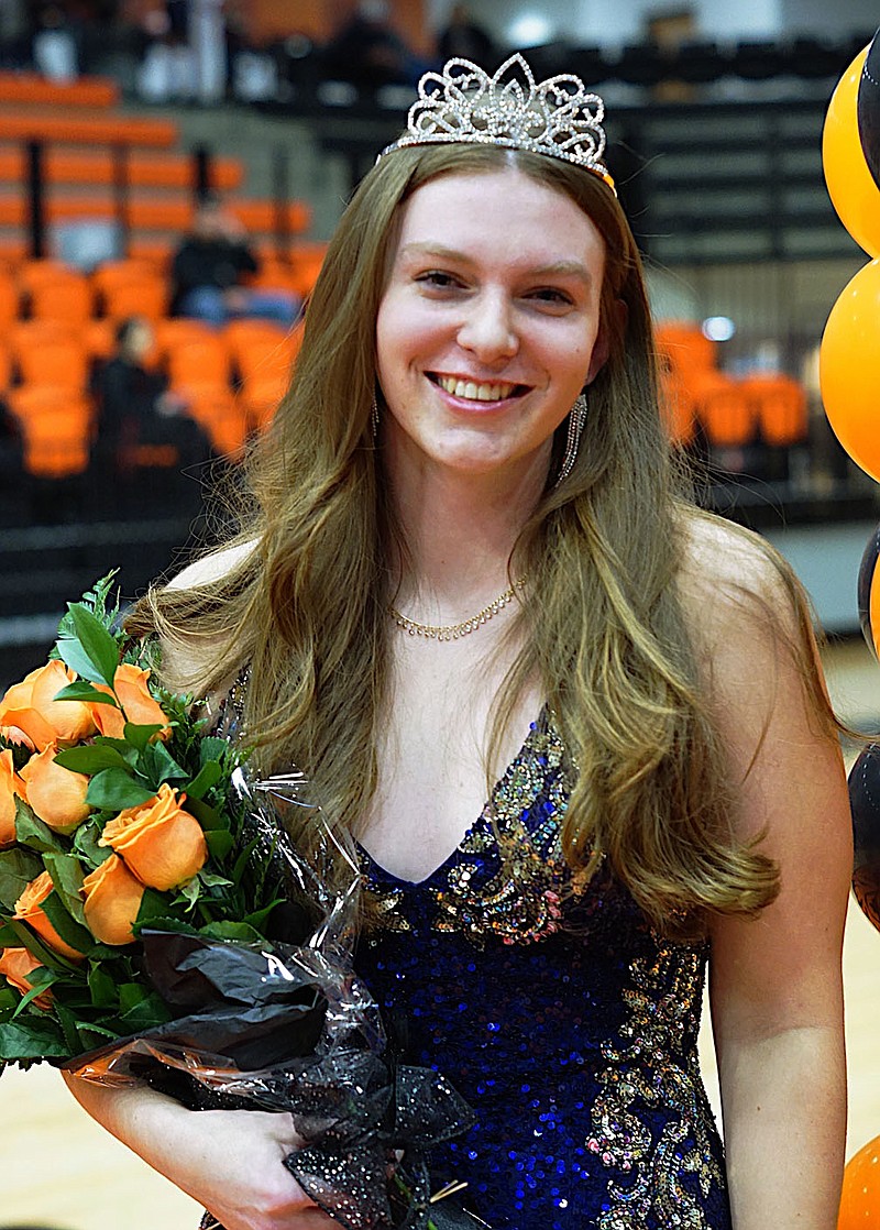Westside Eagle Observer/Randy Moll
Gravette senior Rachel Deihl was crowned queen at basketball homecoming ceremonies Friday night in the Gravette High School Lions' Den.