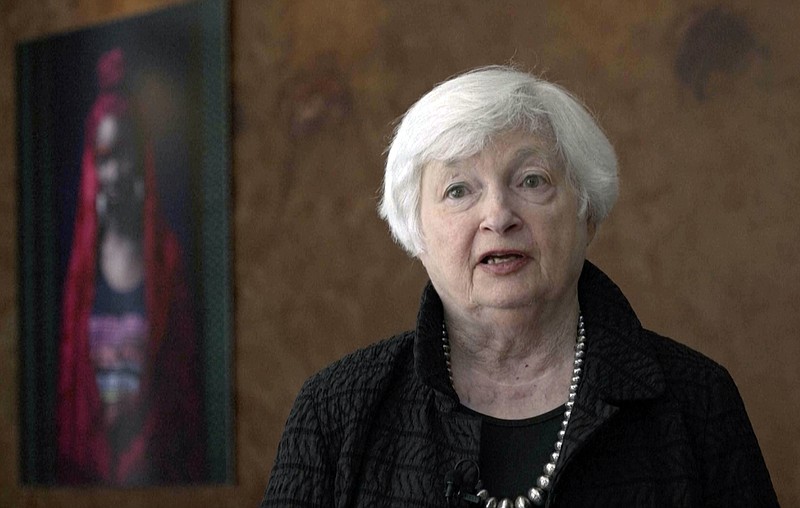 In this image taken from a video, Treasury Secretary Janet Yellen speaks during an interview with The Associated Press on Saturday, Jan. 21, 2023, in Dakar, Senegal. (AP Photo/Yesica Fisch)
