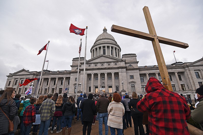 Hundreds gather at the state Capitol for the March For Life on Sunday in Little Rock. See more photos at arkansasonline.com/123march/.
(Arkansas Democrat-Gazette/Staci Vandagriff)