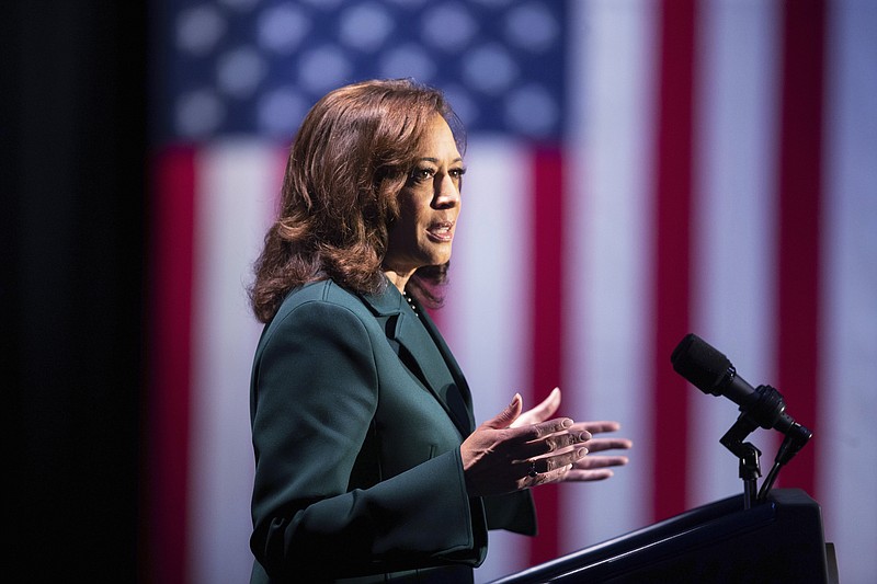 Vice President Kamala Harris speaks to a crowd at The Moon in Tallahassee, Fla. on the 50th anniversary of the Roe v. Wade Supreme Court ruling, Sunday, Jan. 22, 2023. (Alicia Devine/Tallahassee Democrat via AP)