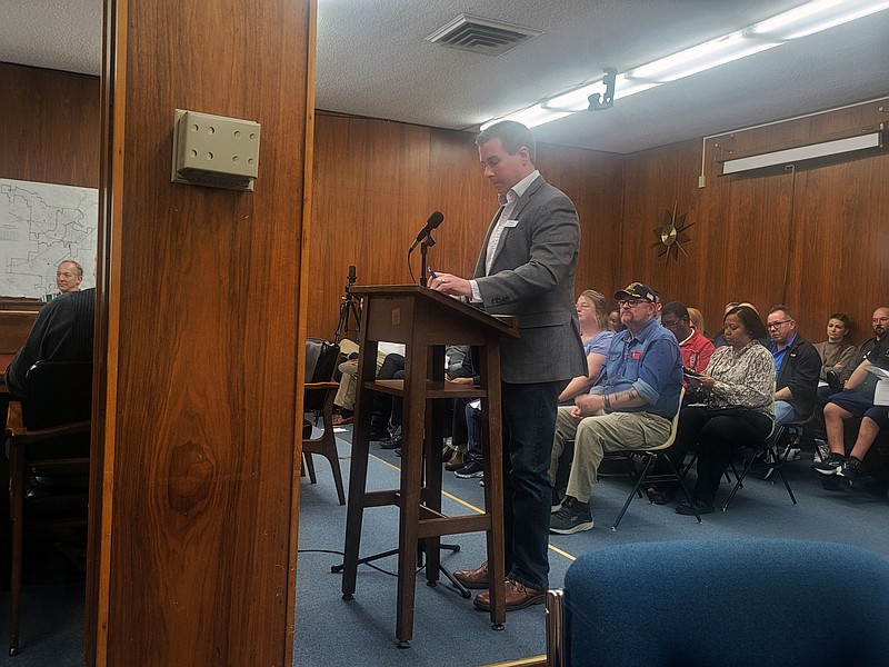 Photo by Bradly Gill
Chris Wasson of Entergy addresses the Camden City Council about the progress of street light repair in the city.
