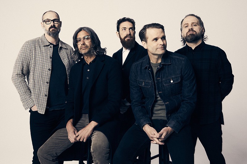 Veteran alt-rockers Death Cab for Cutie — Jason McGerr (from left), Dave Depper, Zac Rae, Ben Gibbard and Nick Harmer — will perform Saturday at The Hall in Little Rock. The band’s latest album is “Asphalt Meadows.” (Special to the Democrat-Gazette/Jimmy Fontaine)
