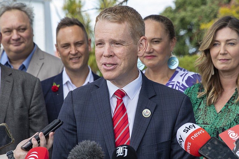 New Zealand's incoming Prime Minister Chris Hipkins speaks in Ratana, New Zealand, Tuesday, Jan. 24, 2023. Labour Party lawmakers voted unanimously Sunday for Hipkins to take over as prime minister, and he will be sworn in Wednesday. (Mark Mitchell/New Zealand Herald via AP)