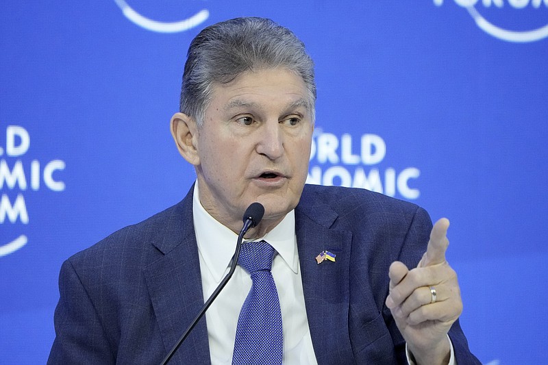 FILE - Sen. Joe Manchin talks at the World Economic Forum in Davos, Switzerland, Jan. 19, 2023. Senior Democratic lawmakers have turned sharply more critical of President Joe Biden’s handling of classified materials after the FBI discovered additional items with classified markings at Biden’s home. Manchin is urging the president to tell the public, “‘Look, I was irresponsible.”‘ (AP Photo/Markus Schreiber, File)
