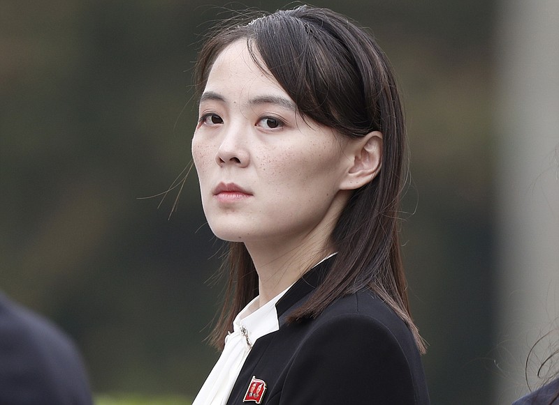 FILE - Kim Yo Jong, sister of North Korea's leader Kim Jong Un, attends a wreath-laying ceremony at Ho Chi Minh Mausoleum in Hanoi, Vietnam, on March 2, 2019. North Korea condemned on Friday, Jan. 27, 2023 the decision by the United States to supply Ukraine with advanced battle tanks to help fight off Russia's invasion, saying Washington is escalating a sinister “proxy war” aimed at destroying Moscow. The comments by the influential sister of North Korean leader Kim Jong Un underscored the country’s deepening alignment with Russia over the war in Ukraine. (Jorge Silva/Pool Photo via AP, File)