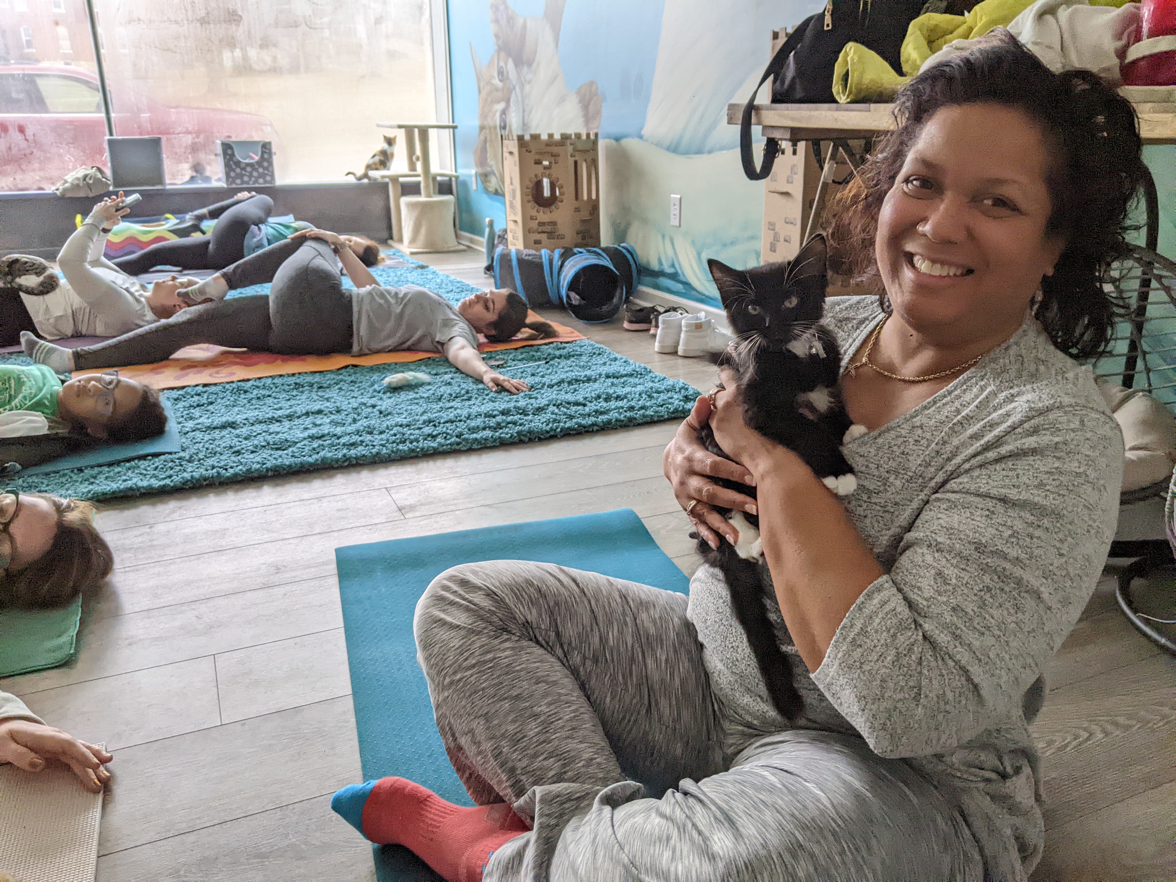 Kittens grace monthly yoga class at Baristocats Cafe