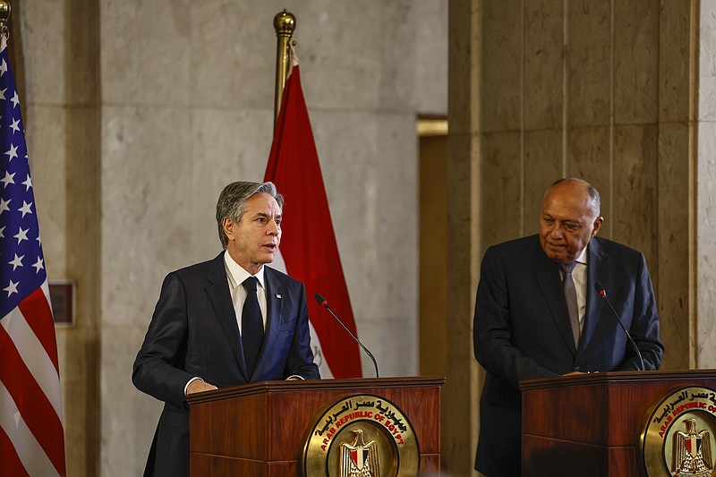 U.S. Secretary of State Antony Blinken, left, and Egyptian Foreign Minister Sameh Shoukry hold a press conference Monday, Jan. 30, 2023, in Cairo, Egypt. (Khaled Desouki/Pool via AP)
