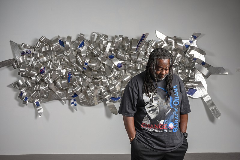 Artist Kevin Cole, who grew up in Pine Bluff and lives in Atlanta, created “Where Do We Go From Here? II: Exploring Gerrymandering and Voting,” an exhibit currently on display at Hearne Fine Art in Little Rock. (Special to the Democrat-Gazette/Tom Meyer)
