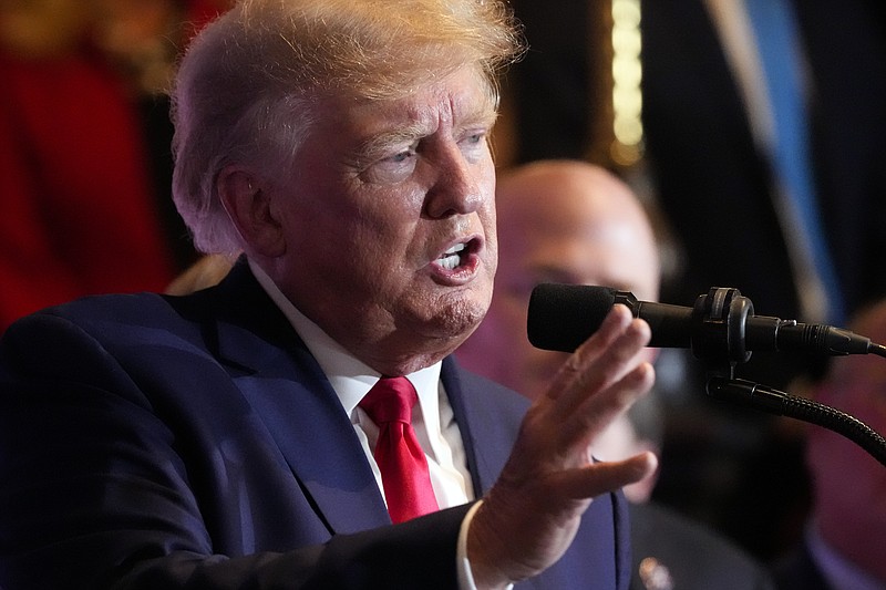 FILE - Former President Donald Trump speaks at a campaign event at the South Carolina Statehouse, Jan. 28, 2023, in Columbia, S.C. Trump and his allies have been put on notice by a prosecutor, but the warning didn’t come from anyone at the Justice Department. It's from a Georgia prosecutor who indicates she is likely to seek criminal charges soon in a two-year election subversion probe. (AP Photo/Alex Brandon, File)