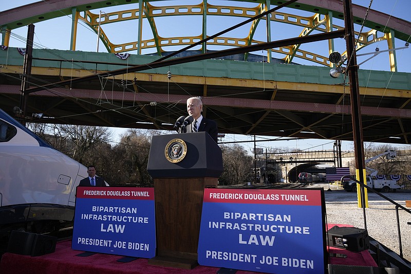 President Joe Biden speaks about infrastructure at the Baltimore and Potomac Tunnel North Portal in Baltimore, Monday, Jan. 30, 2023. (AP Photo/Andrew Harnik)