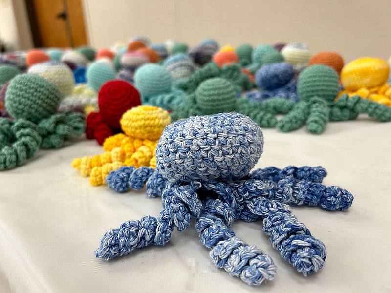 Lynn Kutter/Enterprise-Leader
Hospitals use these crocheted or knitted octopuses with babies in a neonatal unit. A baby can latch onto the tentacles, instead of grabbing onto a breathing or feeding tube or an IV line.