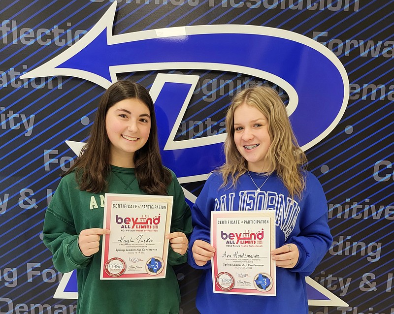 Pictured from left are Kaylin Tucker and Ava Kordsmeier. The two Redwater High School Students went to the Spring Leadership Conference in Allen Texas on Jan. 13-14. Photo submitted by Redwater ISD