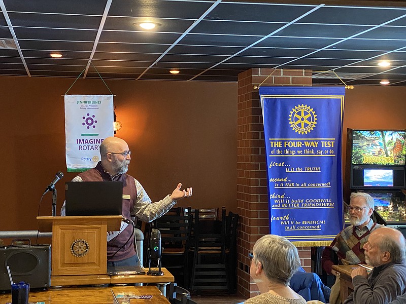 Anakin Bush/Fulton Sun photo: 
Dan Lester, Executive Director with Catholic Charities of Central and Northern Missouri, speaks to Fulton Rotarians about the group and some of the services provided. The Fulton Rotary Club and CCCNMO work together on the Fulton Afghan Resettlement Project.