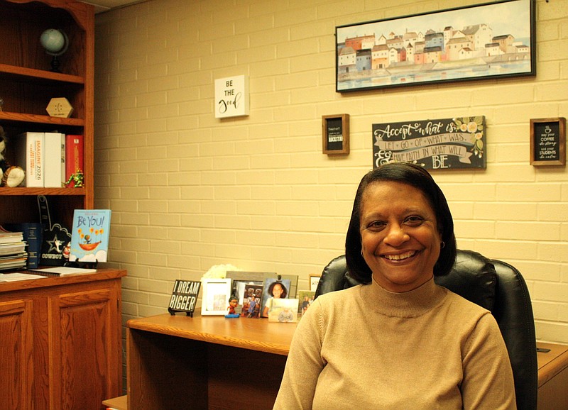 Sherri Penix sits in her office at Texarkana Independent School District's administration building. Penix recently was promoted to deputy superintendent. She most recently served as chief innovation officer. (Staff photo by Mallory Wyatt)