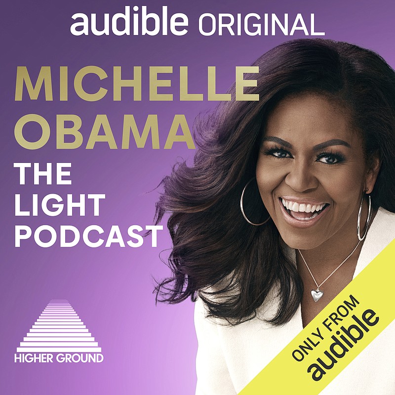 Esta imagen publicada por Audible muestra un anuncio del podcast "Michelle Obama: The Light Podcast", que se estrena el 7 de marzo. (Audible vía AP)