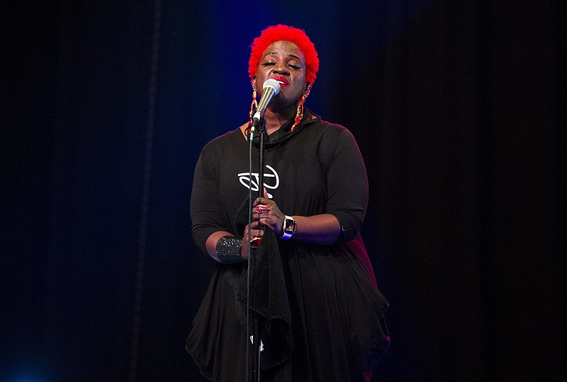 Nicky Parrish performs Whitney Houston’s “I Will Always Love You” June 1, 2022, during an Opera in the Rock’s 2022-23 season reveal at The Hall in Little Rock. (Democrat-Gazette file photo/Stephen Swofford)