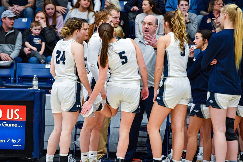 Greenwood head coach Clay Reeves huddles with his team, Friday, Jan. 27, 2023, before the Lady Bulldogs’ 65-25 win over Greenbrier at H.B. Stewart Bulldog Arena in Greenwood. Visit nwaonline.com/photo for today's photo gallery.
(NWA Democrat-Gazette/Hank Layton)