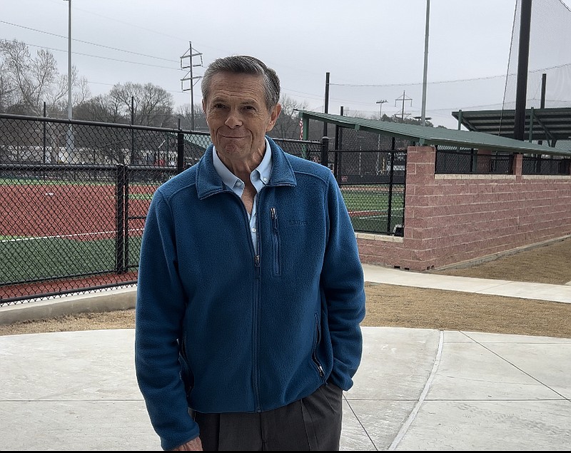 Tom Stevens, the grandson of baseball legend Babe Ruth, is shown at Majestic Park on Monday, at the unveiling of a statue of Ruth on the Bambino's birthday. - Photo by Bryan Rice of The Sentinel-Record