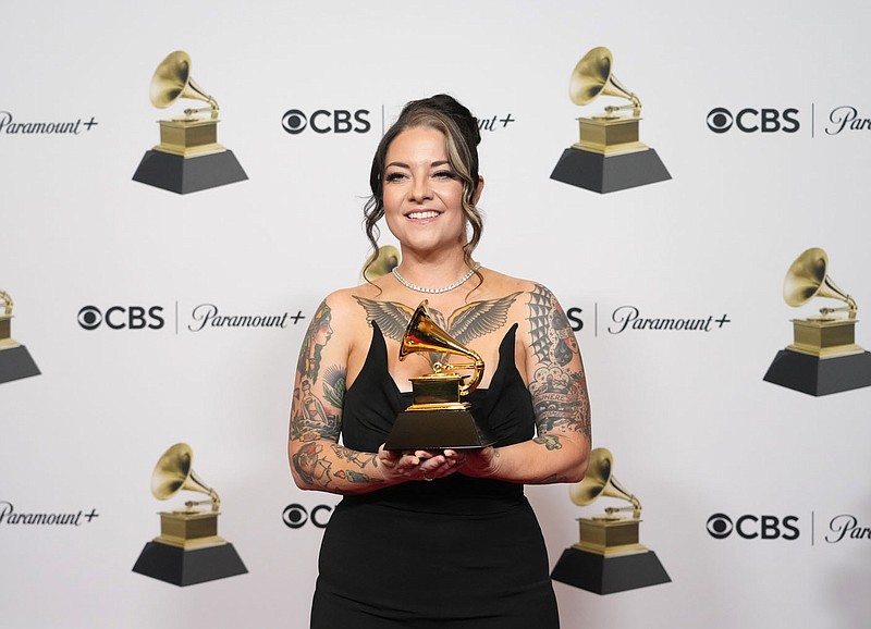 Ashley McBryde, winner of the Best Country Duo/Group Performance of "Never Wanted To Be That Girl," poses in the press room at the 65th annual Grammy Awards on Sunday, Feb. 5, 2023, in Los Angeles. 
(AP Photo/Jae C. Hong)