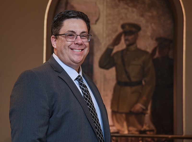 Julie Smith/News Tribune
Matt Morris poses poses for a portrait just outside of the Capitol's Senate chamber Thursday. Morris serves as chief of staff to Sen. Mike Bernskoetter.