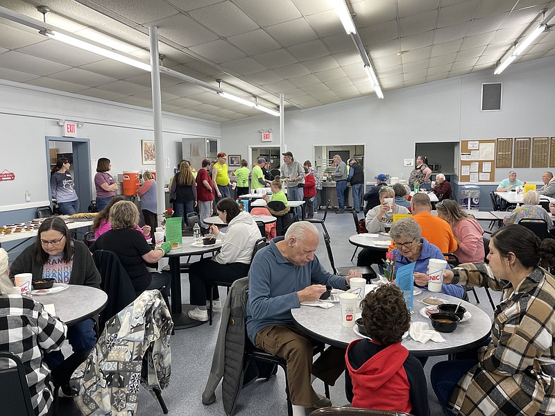 Democrat photo/Kaden Quinn: 
Guests arrive for a chili and soup dinner for the Community Connections of Moniteau County's fundraiser at the California Nutrition Center on Saturday.