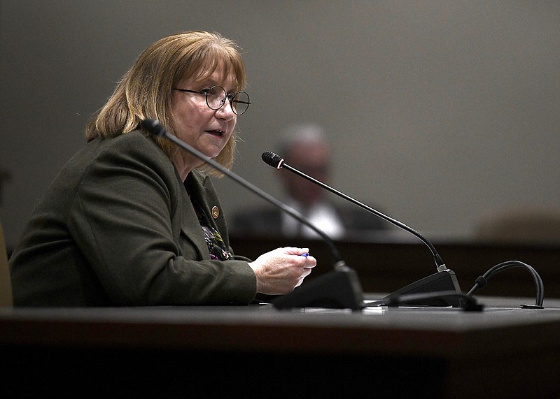 Representative Frances Cavenaugh, R-Walnut Ridge, presents HB1399, which would require local jurisdictions to post certain notices online rather than printing them in local newspapers, during a meeting of the House City Council and Local Affairs Committee at the State Capitol on Wednesday, Feb. 22, 2023.

(Arkansas Democrat-Gazette/Stephen Swofford)