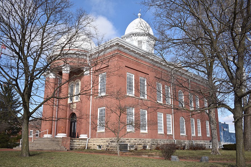 Democrat photo/Garrett Fuller — Moniteau County commissioners intend to use $1 million in American Rescue Plan Act (ARPA) funds to complete preventive maintenance projects at the Moniteau County Courthouse. One area of concern in the 1868 facility is its roof, which uses three different materials — tin, wood and a rubber coating. They're also proposing masonry repairs to the facility, such as tuckpointing.