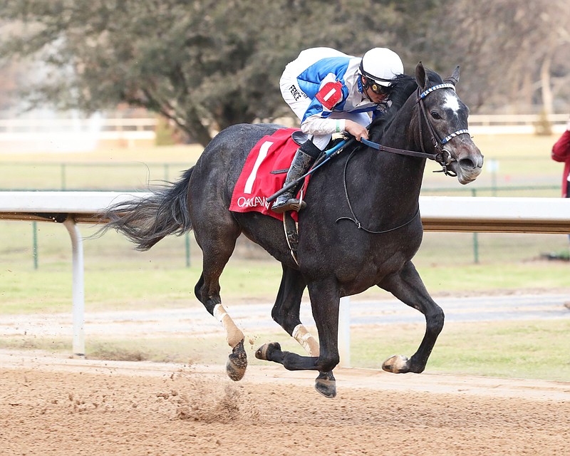 Defining Purpose, under David Cabrera, wins the $150,000 Year's End Stakes on Dec. 31, 2022, at Oaklawn. - Photo courtesy of Coady Photography