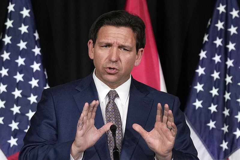 FILE - Florida Gov. Ron DeSantis speaks as he announces a proposal for Digital Bill of Rights, Feb. 15, 2023, at Palm Beach Atlantic University in West Palm Beach, Fla.  DeSantis has emerged as a political star early in the 2024 presidential election season even as he ignores many conventions of modern politics. (AP Photo/Wilfredo Lee, File)
