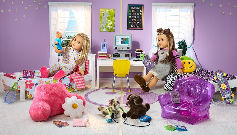 American Girl's 1990s dolls, fraternal twins Isabel and Nicki Hoffman, can be accessorized with a bedroom's worth of nostalgic items and pets, personal electronics and a computer with CD-ROM and hard disk drives.
(Photo courtesy of Mattel/Jeremy Lloyd, Judy Haft)