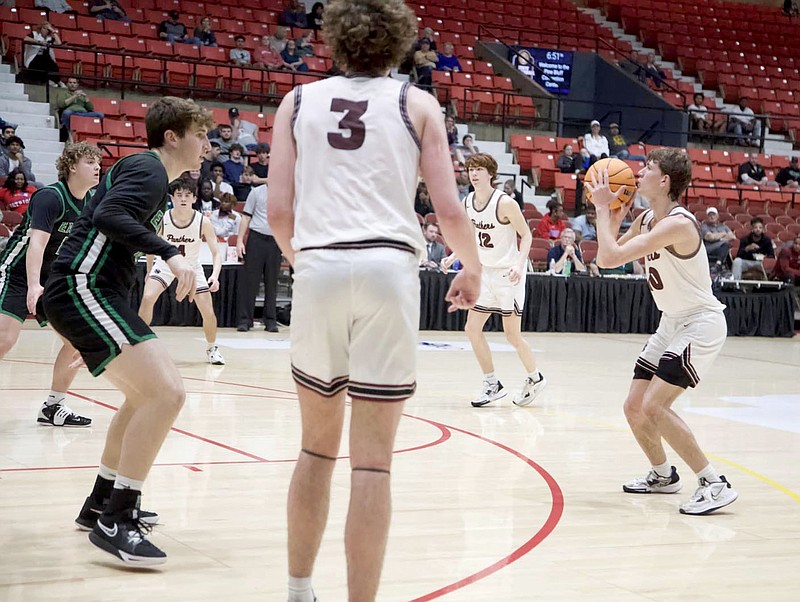 Mark Ross/Special to the Herald-Leader
Siloam Springs senior Levi Fox shoots a 3-pointer against Greene County Tech during Wednesday's first round game of the Class 5A state tournament in Pine Bluff. Greene County Tech defeated Siloam Springs 57-41.