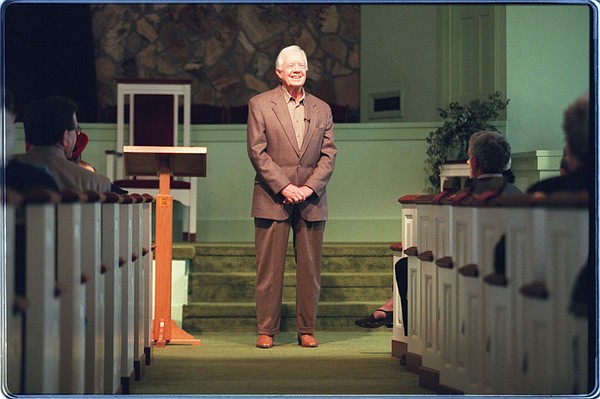 Pilgrims travel to Plains to hear nation’s oldest living president, Jimmy Carter