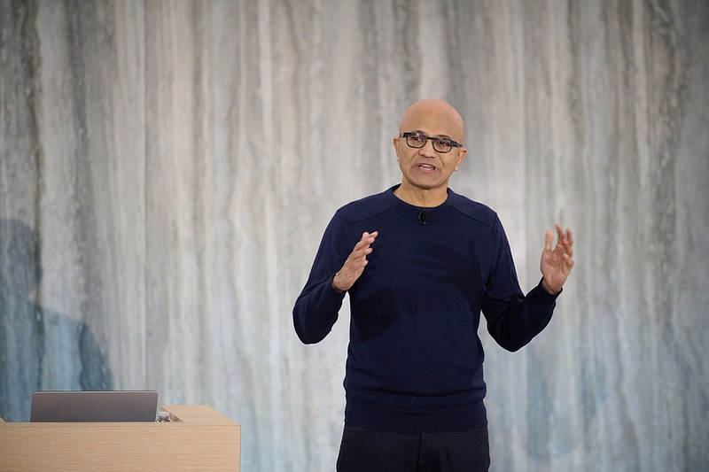 Satya Nadella last month unveiled new versions of Microsoft's Bing internet-search engine and Edge browser powered by the newest technology from ChatGPT maker OpenAI. MUST CREDIT: Bloomberg photo by Chona Kasinger